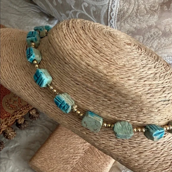 Turquoise scarab  and Silver Beaded Necklace - Picture 6 of 10